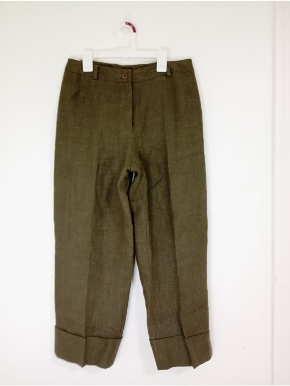 Harvé Benard 100% Linen Womens Olive Green Cuffed Pants Size 8